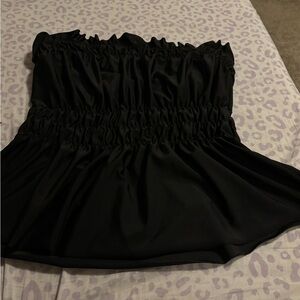 & Other Stories Black Strapless Smocked Peplum Crop Top